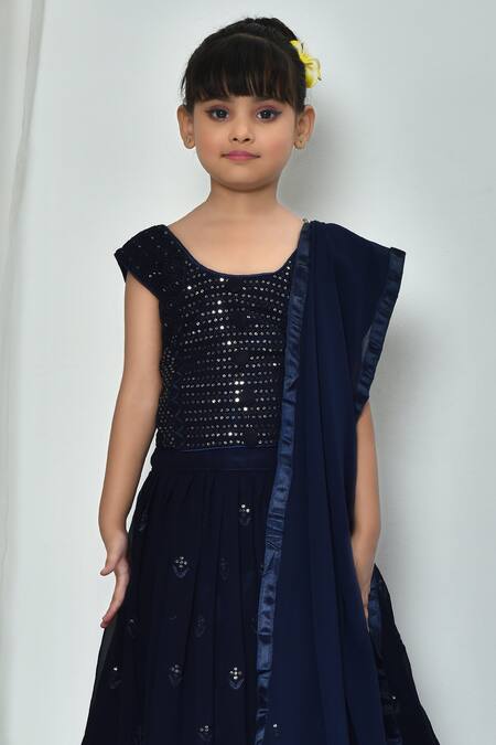 Petite Pomme_Blue Georgette Sequins Geometric Embroidered Lehenga Set_Online_at_Aza_Fashions
