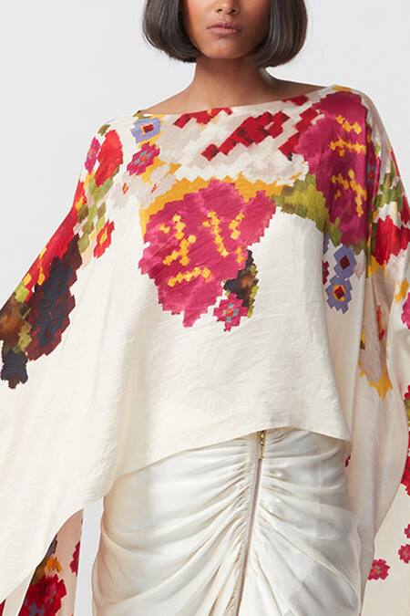 Saaksha & Kinni_Ivory Printed Kaftan Cape _Online_at_Aza_Fashions