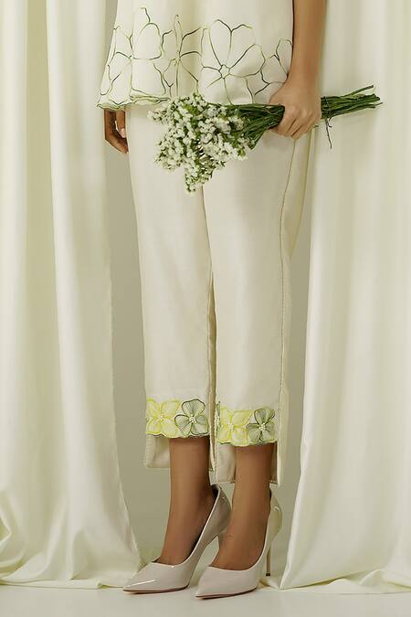 Sakshi Khetterpal Ivory Chanderi Pearls, Beads, Embroidery Halter Neck Top And Pant Set Online at Aza Fashions Sakshi Khetterpal_Ivory Chanderi Pearls, Beads, Embroidery Halter Neck Top And Pant Set _Online_at_Aza_Fashions