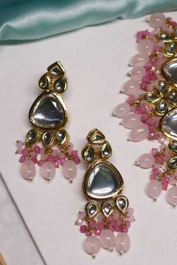 Buy_Ishhaara_Multi Color Beads, Diamonds Geometric Pattern Embellished Choker Set 