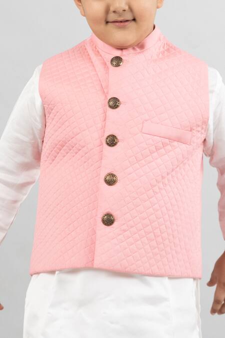 Buy Pink Jacket Silk Hand Embroidered Bundi Kurta Set For Boys by Darleen  Kids Couture Online at Aza Fashions.