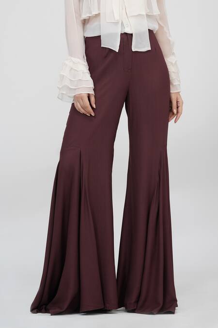 Shruti S_Brown Modal Bell Bottom Pant_Online_at_Aza_Fashions