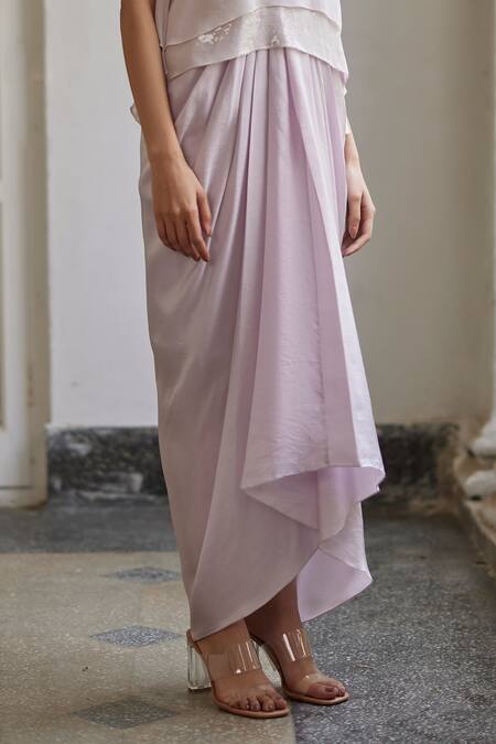 Betrue_Purple Twill, Silk Solid Draped Skirt _Online_at_Aza_Fashions