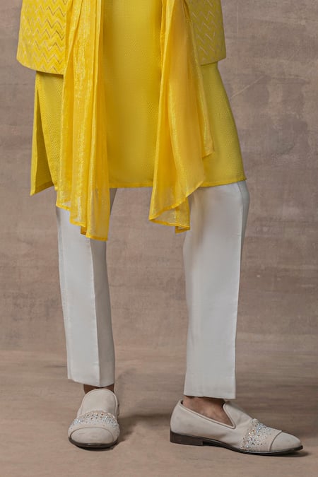 Sarab Khanijou Yellow Modal, Mohair Draped Waist Coat And Kurta Set Online at Aza Fashions Sarab Khanijou_Yellow Modal, Mohair Draped Waist Coat And Kurta Set _Online_at_Aza_Fashions