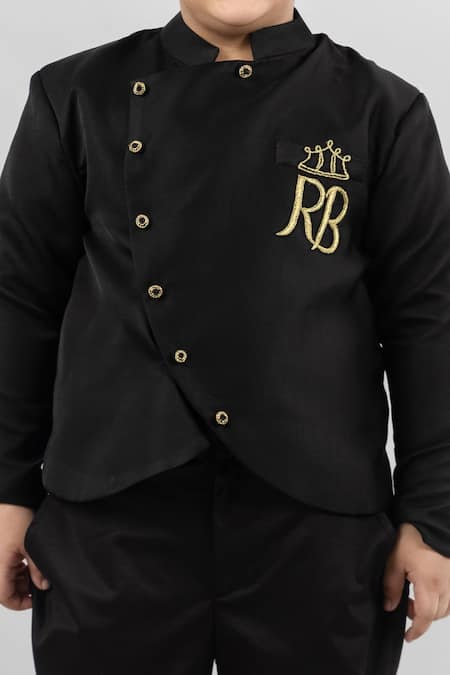 Darleen Kids Couture Black Tussar, Cotton, Silk Embroidery Hand Jodhpuri And Pant Set Online at Aza Fashions Darleen Kids Couture_Black Tussar, Cotton, Silk Embroidery Hand Jodhpuri And Pant Set _Online_at_Aza_Fashions