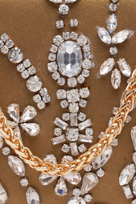 Richa Gupta_Gold Rhinestones, Crystals Embellished Clutch With Sling _Online_at_Aza_Fashions