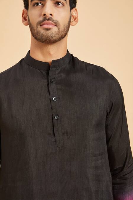 Hilo Design_Black Silk To Red Ombre Kurta For Kids_at_Aza_Fashions