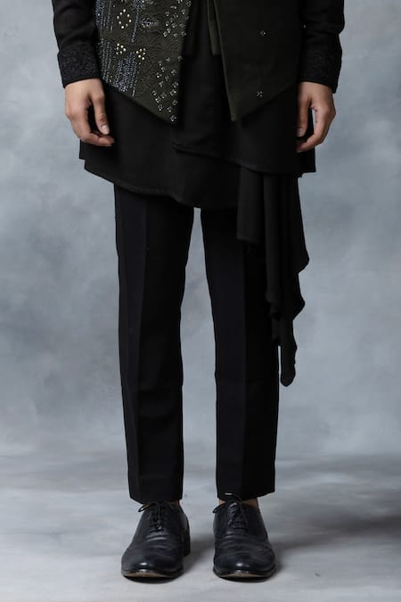 Sarab Khanijou Green Modal Embroidery Waist Coat And Asymmetric Kurta Set Online at Aza Fashions Sarab Khanijou_Green Modal Embroidery Waist Coat And Asymmetric Kurta Set _Online_at_Aza_Fashions