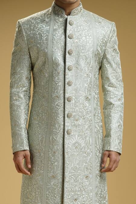 Kommal Sood Green , Satin, Cotton Embroidery, Beads Mandala Flower Sherwani Set Online at Aza Fashions Kommal Sood_Green , Satin, Cotton Embroidery, Beads Mandala Flower Sherwani Set _Online_at_Aza_Fashions