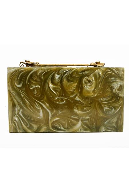 Miar Designs_Green Abstract Pattern Navyaa Resin Box Clutch_at_Aza_Fashions