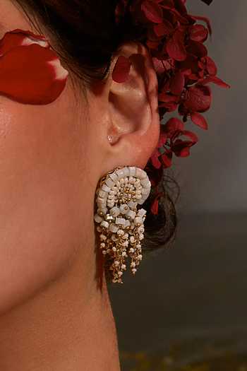 House Of D"Oro_Green Semi Precious Stone Quinlynn Embellished Earrings_Online_at_Aza_Fashions