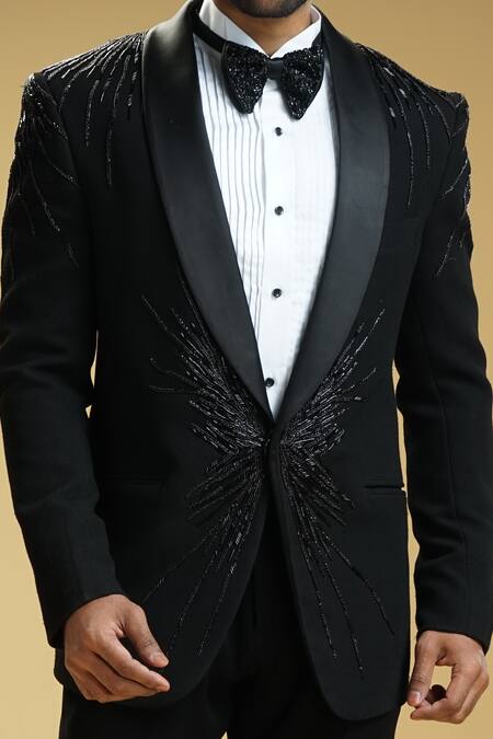 Kommal Sood Black Kupro Embroidered Cutdana Tuxedo Set Online at Aza Fashions Kommal Sood_Black Kupro Embroidered Cutdana Tuxedo Set _Online_at_Aza_Fashions