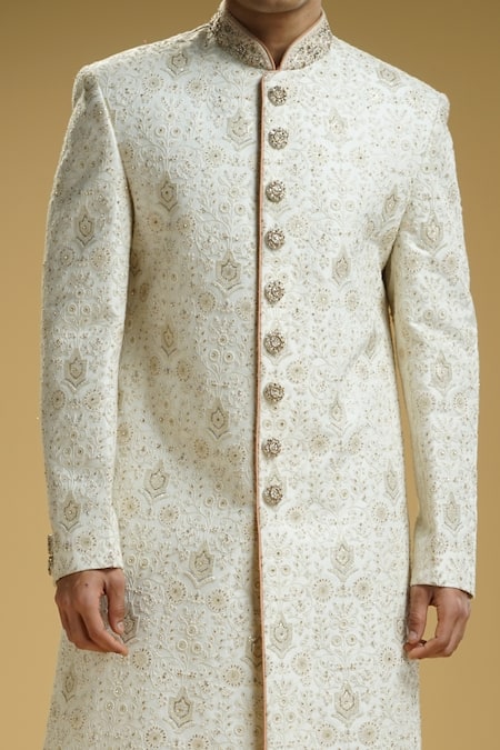 Kommal Sood Off White Silk, Cotton Embroidery Sherwani Set Online at Aza Fashions Kommal Sood_Off White Silk, Cotton Embroidery Sherwani Set _Online_at_Aza_Fashions