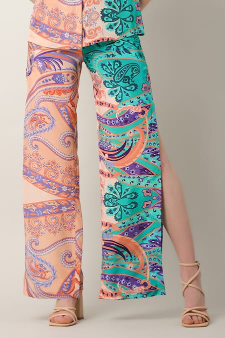 Shop_Limerick By Abirr N' Nanki_Multi Color Crepe Print Paisley Zyaire Flared Pant  _Online_at_Aza_Fashions