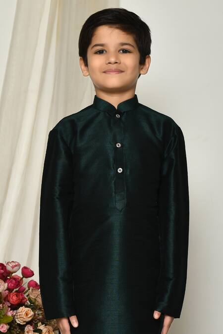 Petite Pomme_Green Silk Solid Straight Kurta With Pant _Online_at_Aza_Fashions