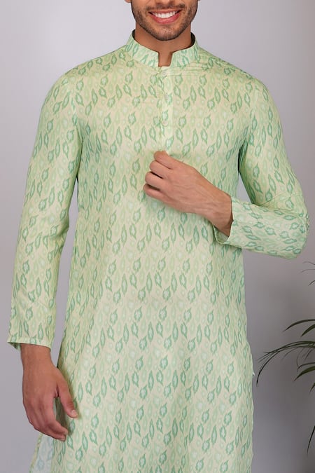 Eleven Brothers_Green Silk, Cotton Spectrum Print Kurta And Pant Set _Online_at_Aza_Fashions