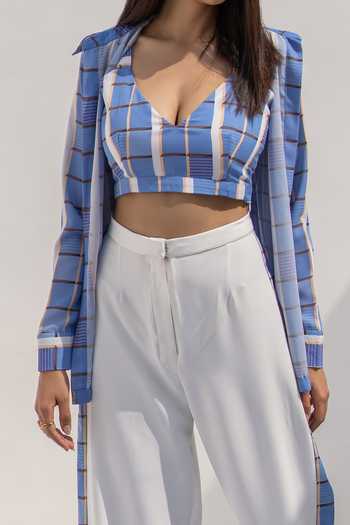 Buy_Kritika Madan Label_Blue Royal Georgette Printed Checkered  Collar Pant Set