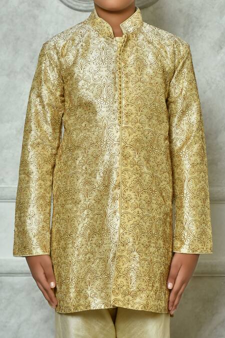 Petite Pomme Beige Silk Embroidery Paisley Kurta Online at Aza Fashions Petite Pomme_Beige Silk Embroidery Paisley Kurta _Online_at_Aza_Fashions
