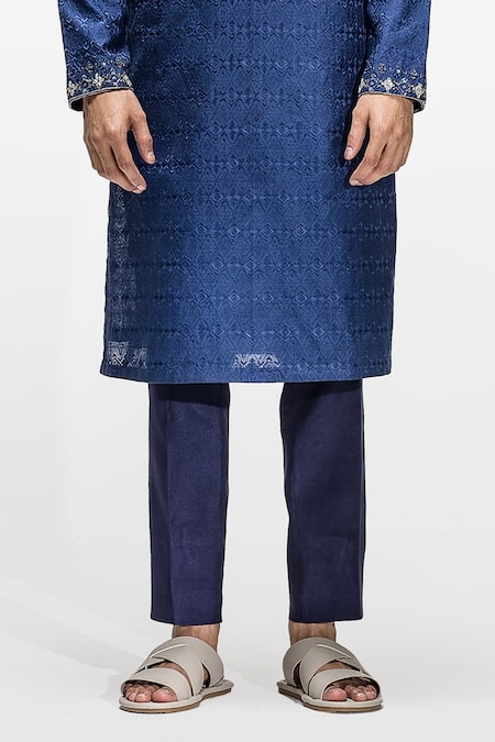 Buy Asuka Blue Chanderi Silk Embroidery French Knots Kurta Set Online at Aza Fashions Buy_Asuka_Blue Chanderi Silk Embroidery French Knots Kurta Set _Online_at_Aza_Fashions