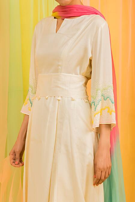 Kacha Tanka Ivory Kurta And Palazzo Cotton Voile Hand Embroidery Beads Embellished Set Online at Aza Fashions Kacha Tanka_Ivory Kurta And Palazzo Cotton Voile Hand Embroidery Beads Embellished Set _Online_at_Aza_Fashions