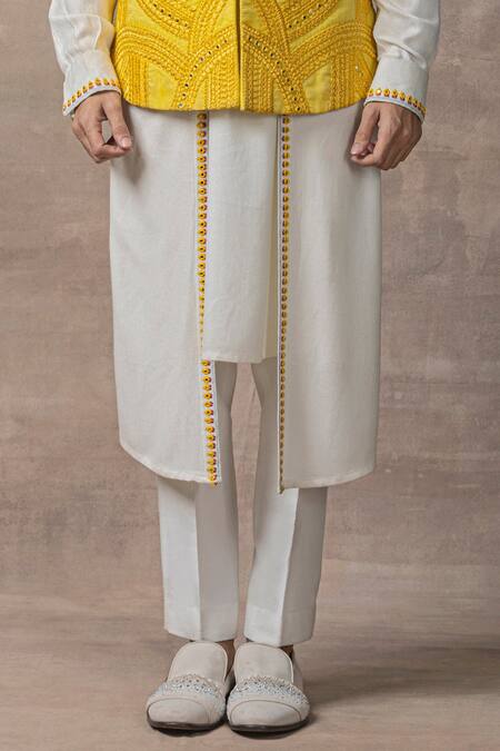 Sarab Khanijou Yellow Organza, Modal Mirrors, Embroidery Thread And Work Waist Coat & Kurta Set Online at Aza Fashions Sarab Khanijou_Yellow Organza, Modal Mirrors, Embroidery Thread And Work Waist Coat & Kurta Set _Online_at_Aza_Fashions