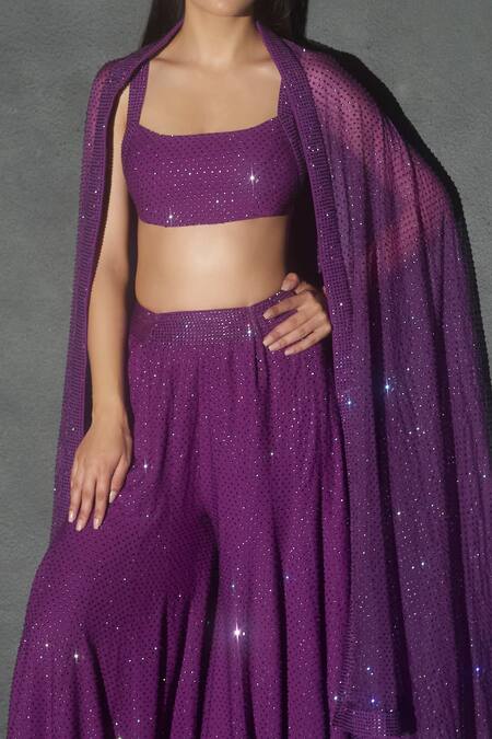 Itrh_Purple Italian Crepe And Silk Organza Lining Emma Bralette & Kalidar Sharara Set_Online_at_Aza_Fashions