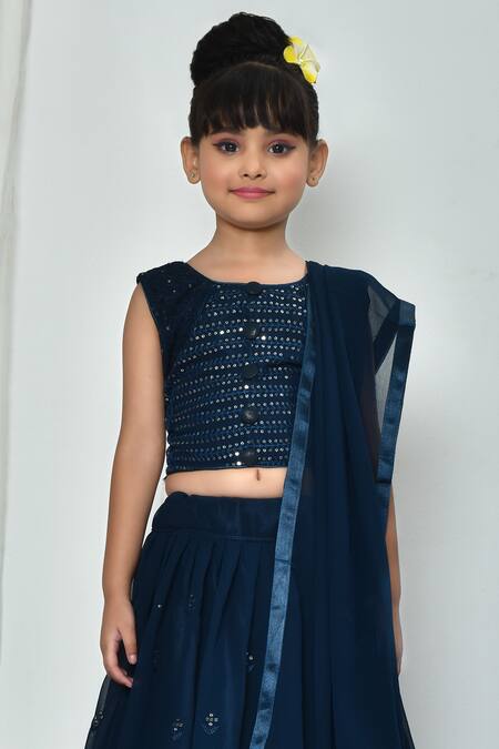 Petite Pomme_Green Georgette Sequins Threadwork Embellished Lehenga Set_Online_at_Aza_Fashions