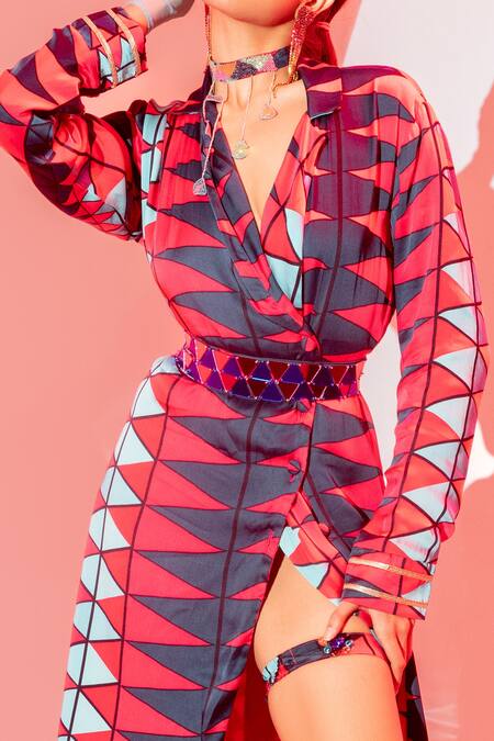 Esha L Amin Multi Color Viscose, Crepe Collared Coachella Blazer Dress Online at Aza Fashions Esha L Amin_Multi Color Viscose, Crepe Collared Coachella Blazer Dress _Online_at_Aza_Fashions