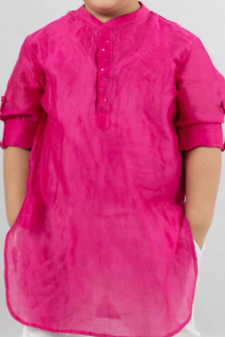 Darleen Kids Couture_Magenta Chanderi Embroidery Kurta And Pant Set _Online_at_Aza_Fashions