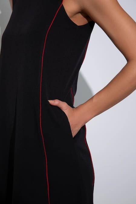 Pocketful Of Cherrie Black Crepe Round Neck Sleeveless Straight Silhouette Dress Online at Aza Fashions Pocketful Of Cherrie_Black Crepe Round Neck Sleeveless Straight Silhouette Dress _Online_at_Aza_Fashions