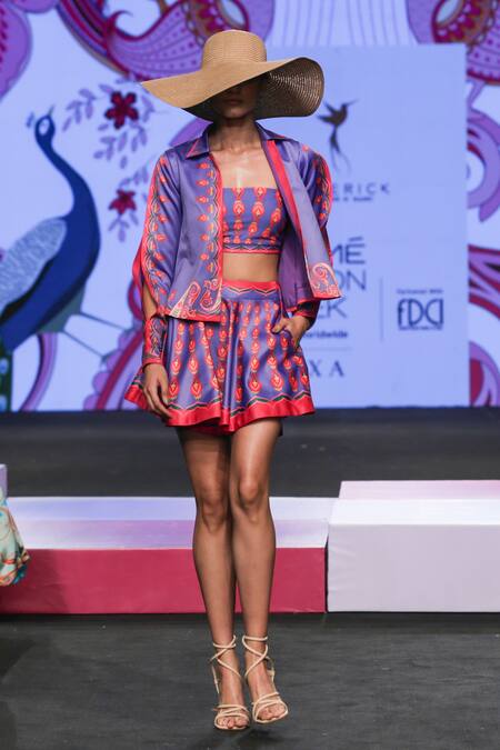 Shop Limerick By Abirr N' Nanki Multi Color Silk Embroidery Jace Printed Skirt Shop_Limerick By Abirr N' Nanki_Multi Color Silk Embroidery Jace Printed Skirt