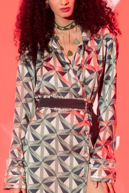 Esha L Amin Multi Color Viscose, Crepe Collared Triangle Blazer Dress Online at Aza Fashions Esha L Amin_Multi Color Viscose, Crepe Collared Triangle Blazer Dress _Online_at_Aza_Fashions