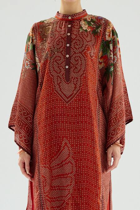 Rajdeep Ranawat Orange Silk Beads Bandeau Neck Gayatri Geometric Pattern Tunic at Aza Fashions Rajdeep Ranawat_Orange Silk Beads Bandeau Neck Gayatri Geometric Pattern Tunic_at_Aza_Fashions