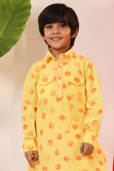 Buy Cute Couture Yellow Poplin, Cotton Polka Dot Pathani Kurta And Salwar Set Online at Aza Fashions Buy_Cute Couture_Yellow Poplin, Cotton Polka Dot Pathani Kurta And Salwar Set _Online_at_Aza_Fashions