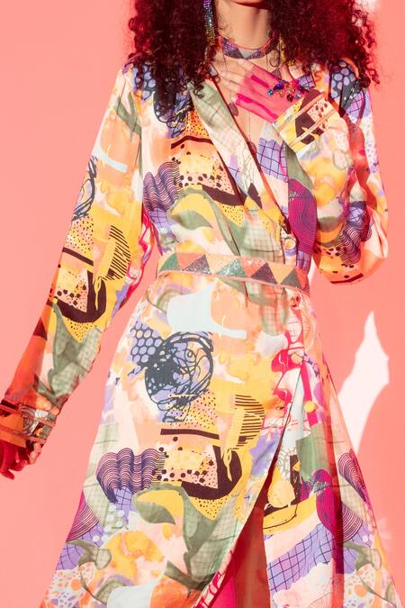 Esha L Amin Multi Color Viscose, Crepe Collared Stella Blazer Dress Online at Aza Fashions Esha L Amin_Multi Color Viscose, Crepe Collared Stella Blazer Dress _Online_at_Aza_Fashions