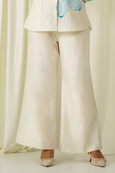 Sakshi Khetterpal Ivory Chanderi Beads, Pearls, Embroidery Collared Shirt And Pant Set Online at Aza Fashions Sakshi Khetterpal_Ivory Chanderi Beads, Pearls, Embroidery Collared Shirt And Pant Set _Online_at_Aza_Fashions