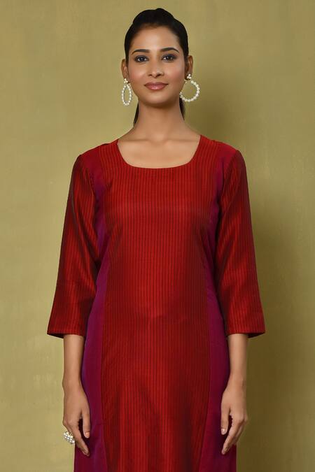 Naintara Bajaj_Maroon Chanderi Silk Dhoop Chaon Kurta_Online_at_Aza_Fashions