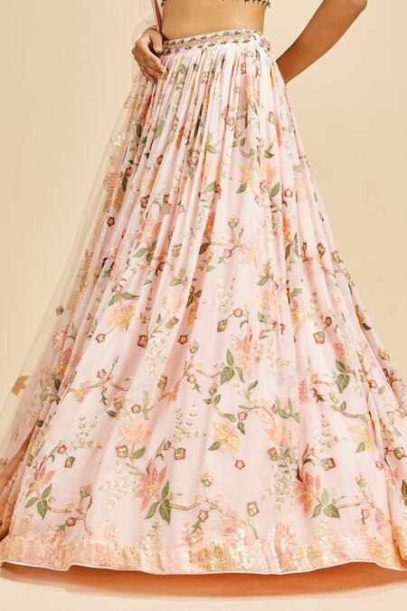 Nitika Gujral Pink Lehenga Georgette And Dupatta & Blouse Net Embroidery Resham Floral Set Online at Aza Fashions Nitika Gujral_Pink Lehenga Georgette And Dupatta & Blouse Net Embroidery Resham Floral Set _Online_at_Aza_Fashions