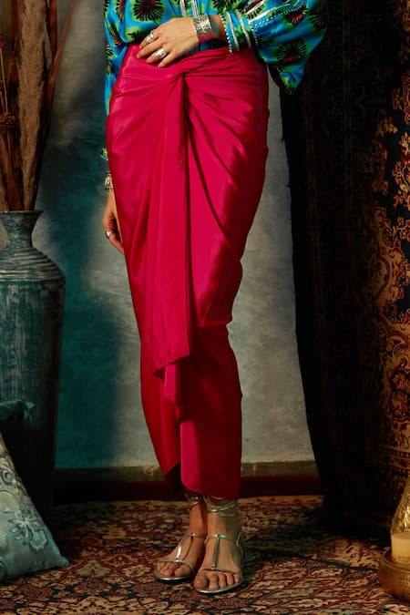 Esha L Amin_Pink Viscose Draped Sarong Skirt _Online_at_Aza_Fashions