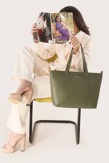 Buy_Tan & Loom_Green Textured Tote Bag