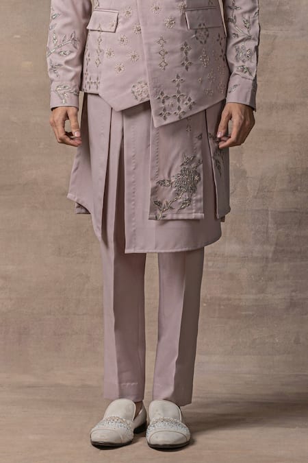 Sarab Khanijou Purple Crepe Embroidery Applique Work Waist Coat And Panelled Kurta Set Online at Aza Fashions Sarab Khanijou_Purple Crepe Embroidery Applique Work Waist Coat And Panelled Kurta Set _Online_at_Aza_Fashions