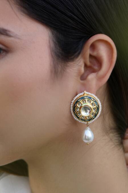 Do Taara Blue Pearls, Metallic Thread Meenakari Kundan Earrings Online at Aza Fashions Do Taara_Blue Pearls, Metallic Thread Meenakari Kundan Earrings _Online_at_Aza_Fashions