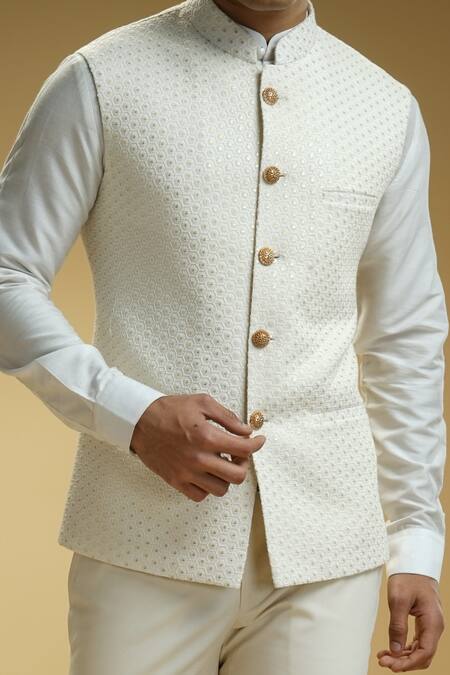 Kommal Sood_Off White Cotton, Georgette, Kota Doria Floral Chikankari Bundi Trouser Set _Online_at_Aza_Fashions