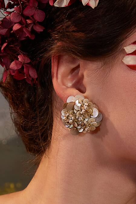 House Of D"Oro_White Semi Precious Stone Elora Embellished Earrings_Online_at_Aza_Fashions