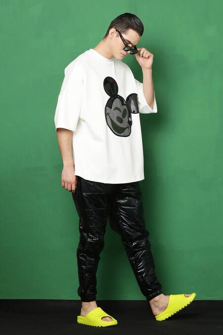 I Am Trouble By KC White Cotton Spandex Big Mickey Mouse Face T-shirt Online at Aza Fashions I Am Trouble By KC_White Cotton Spandex Big Mickey Mouse Face T-shirt_Online_at_Aza_Fashions