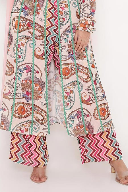 Bha Sha Ivory Georgette, Modal, Net, Crepe Embroidery Sky Paisley Print Anarkali Set at Aza Fashions Bha Sha_Ivory Georgette, Modal, Net, Crepe Embroidery Sky Paisley Print Anarkali Set _at_Aza_Fashions