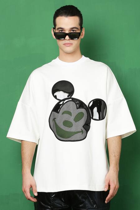 Buy I Am Trouble By KC White Cotton Spandex Big Mickey Mouse Face T-shirt Online at Aza Fashions Buy_I Am Trouble By KC_White Cotton Spandex Big Mickey Mouse Face T-shirt_Online_at_Aza_Fashions
