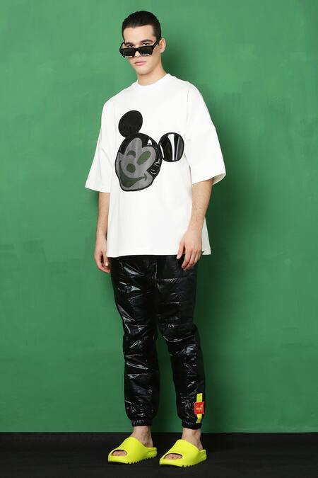 Shop I Am Trouble By KC White Cotton Spandex Big Mickey Mouse Face T-shirt Online at Aza Fashions Shop_I Am Trouble By KC_White Cotton Spandex Big Mickey Mouse Face T-shirt_Online_at_Aza_Fashions