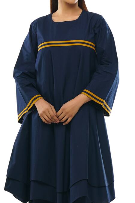 Buy_Khat_Blue Cotton Zari Square Neck Double Layered Dress And Pant Set _Online_at_Aza_Fashions