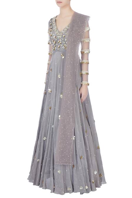 Buy_Bhumika Sharma_Grey Embroidered Anarkali With Dupatta_Online_at_Aza_Fashions